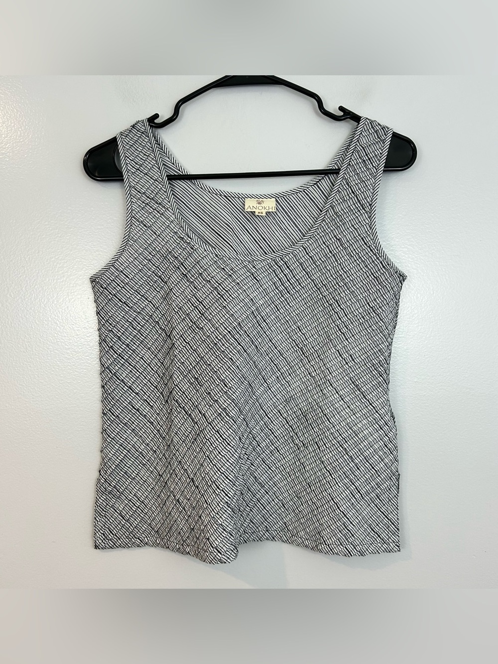 Anokhi Black/White Diagonal Striped Pleated Scale Boxy Cotton Tank Top Size XS